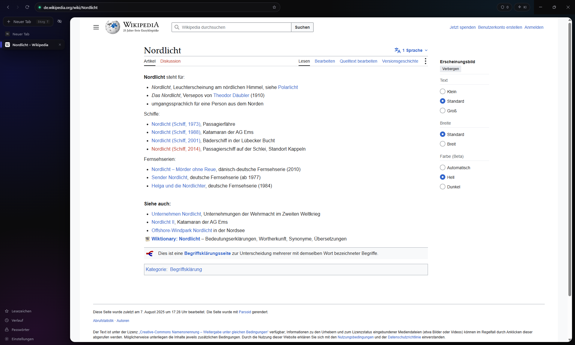 Wikipedia-Artikel in der schwebenden Kartenansicht